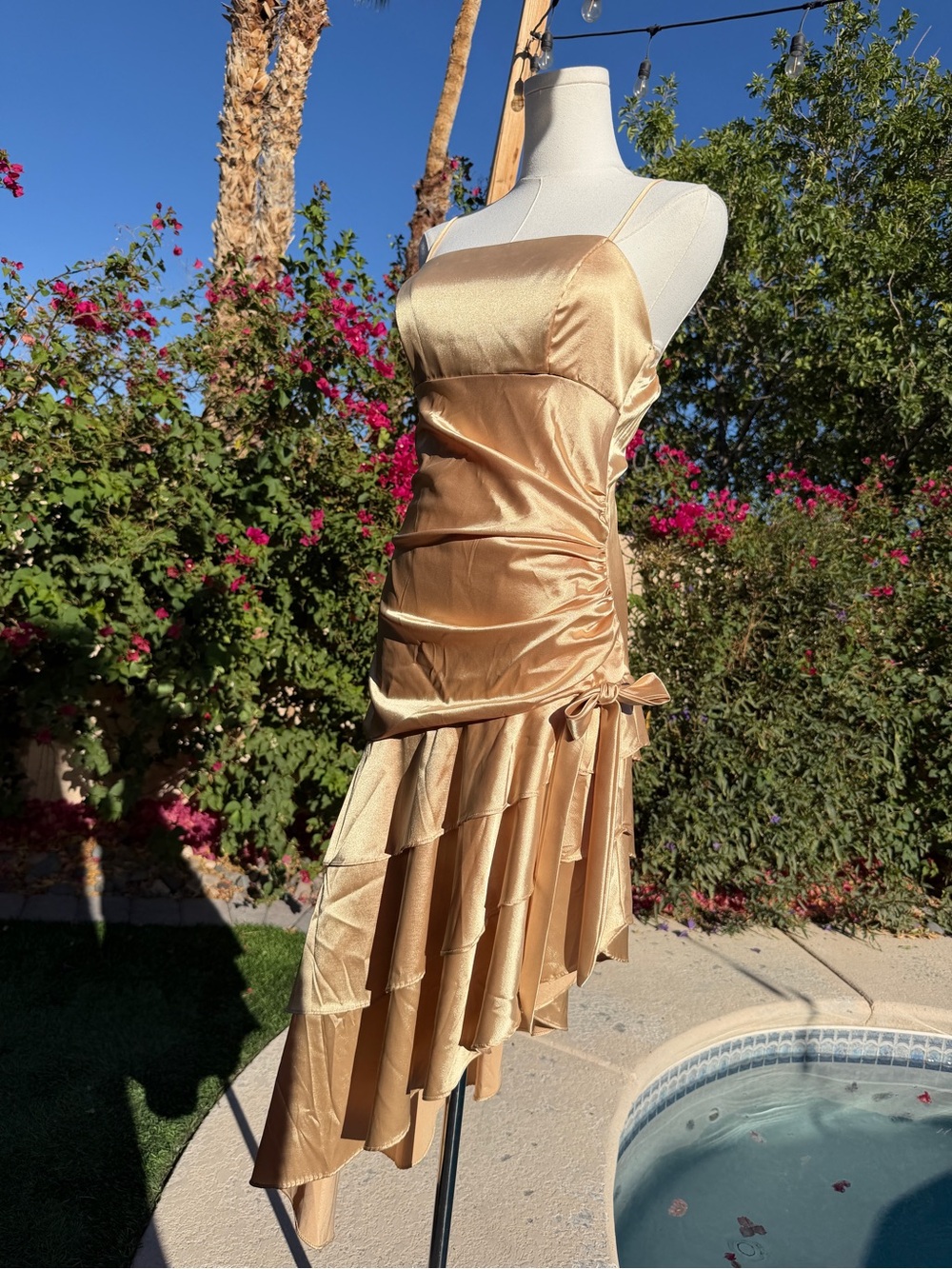 Elegant Gold Asymmetric Slip Dress